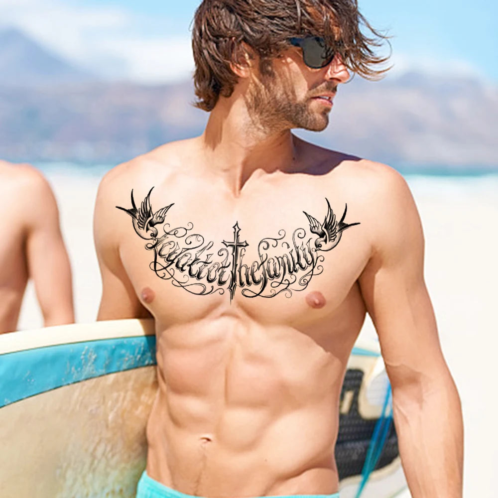 SGT 320*190mm 3d Dragon Buddha Bird Chest Tattoo Stickers for Men Women