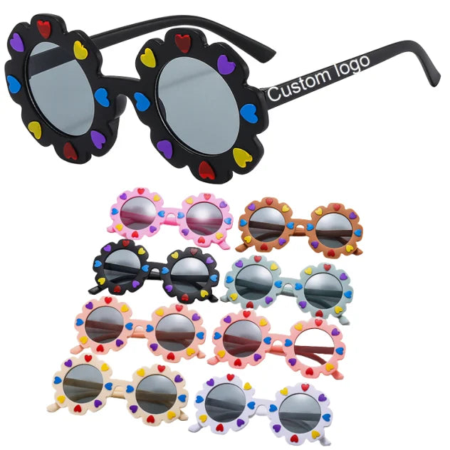 Kids Round Sunflower Sunglasses Cute Anti-UV Beach Sunglasses With Heart Pattern Custom Logo 2026