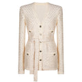 2025 High-End Women's Spandex/Polyester Sequin Knitted Geometric Pattern V-Neck Long Sleeved Single Breasted Blazer Jacket for