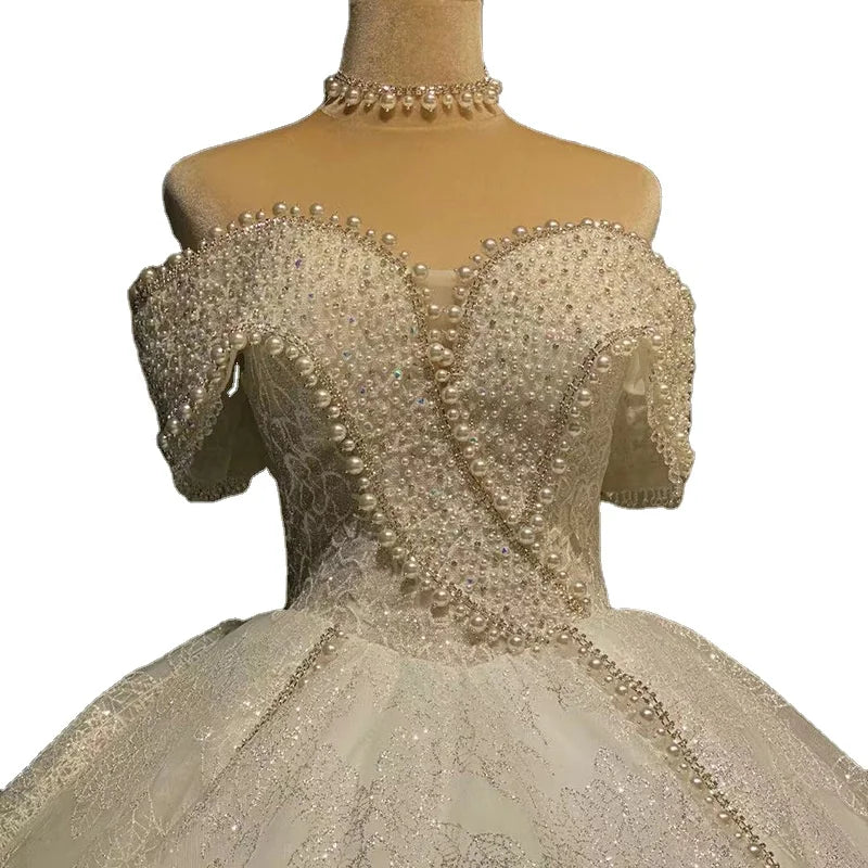 Guangzhou Auyan 1.5m Luxury Extravagant Bride Trailing 2024 Lace Word White Bride Maids Wedding Dress for Women