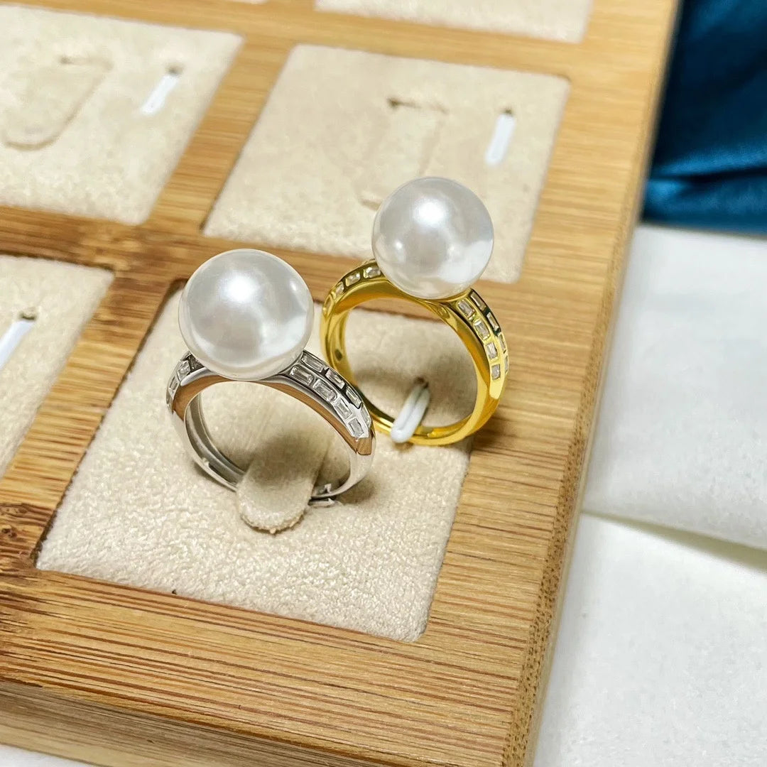 R1146 11-12mm Natural Freshwater Pearl Ring Accessory 925 Sterling Silver Adjustable Size Engagement Jewelry Ring for Women