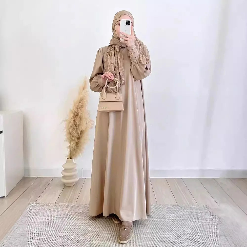 Wholesale Plus Size Spring Autumn Traditional Muslim Women's Satin Seamless Lightweight Breathable Modest Abaya Dress MegaBDM