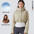 SHINBENE Women's Winter 90% Grey Duck Down Cropped Puffer Jacket Long Sleeve Oversize Zip-Up Short Down Coat