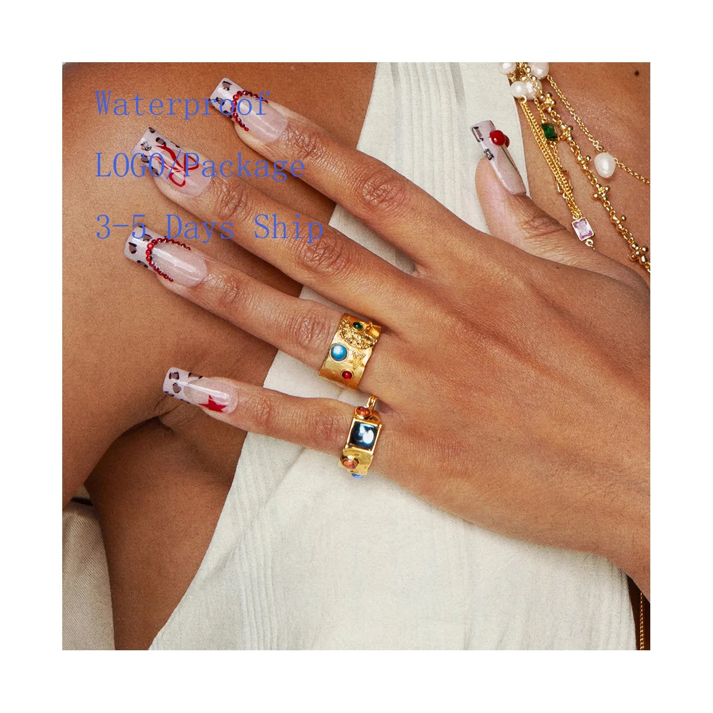 ERESI New Design Natural Gemstone Ring PVD 18K Gold Plated Stainless Steel Adjustable Ring for Women Daily Jewelry Gift
