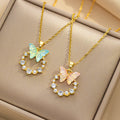 DAIHE Fashion New Butterfly Necklace 18k Gold-Plated Zircon Necklaces for Women Stainless Steel
