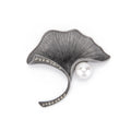 Daili Silver Ginkgo Biloba Pearl Brooch Diamond-encrusted Brooch Handmade Lapel Pin Brooch for Unisex