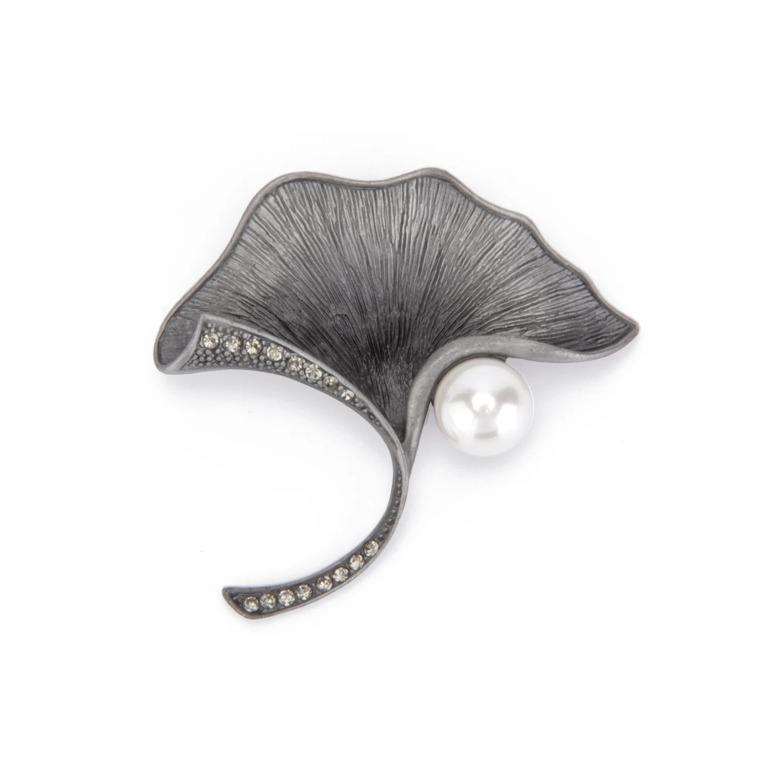 Daili Silver Ginkgo Biloba Pearl Brooch Diamond-encrusted Brooch Handmade Lapel Pin Brooch for Unisex