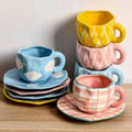 Wholesale Hand Pinch Blue Cloud Cup Ceramic Coffee Cups with Irregular Saucer Afternoon Tea Cup Set 300ml Couple Mug Gift