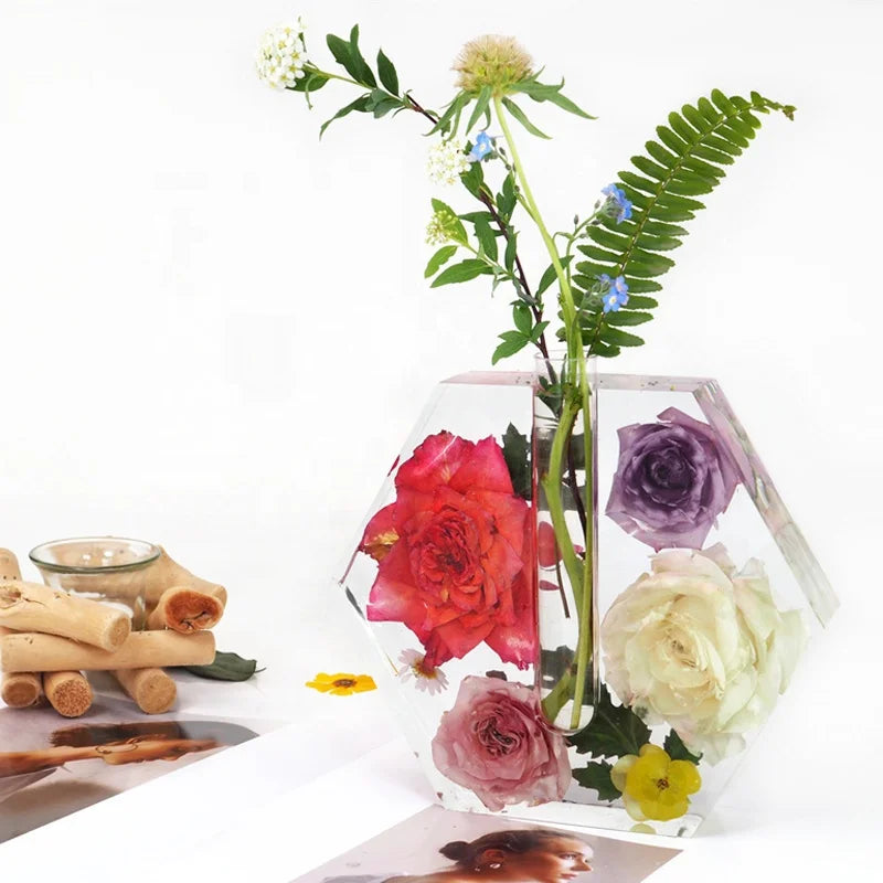 New Round Hexagon Test Tube Vase Resin Mold Flower Culture Container Mold