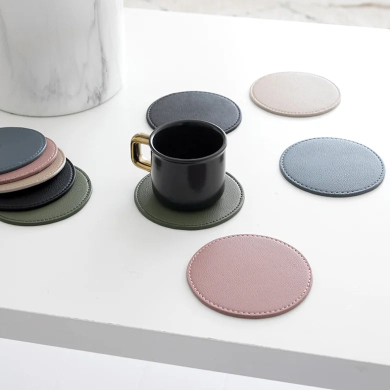 Waterproof Round Faux Leather Cup Mats Leather Coffee Cup Placemat Leather Coasters for Drinks