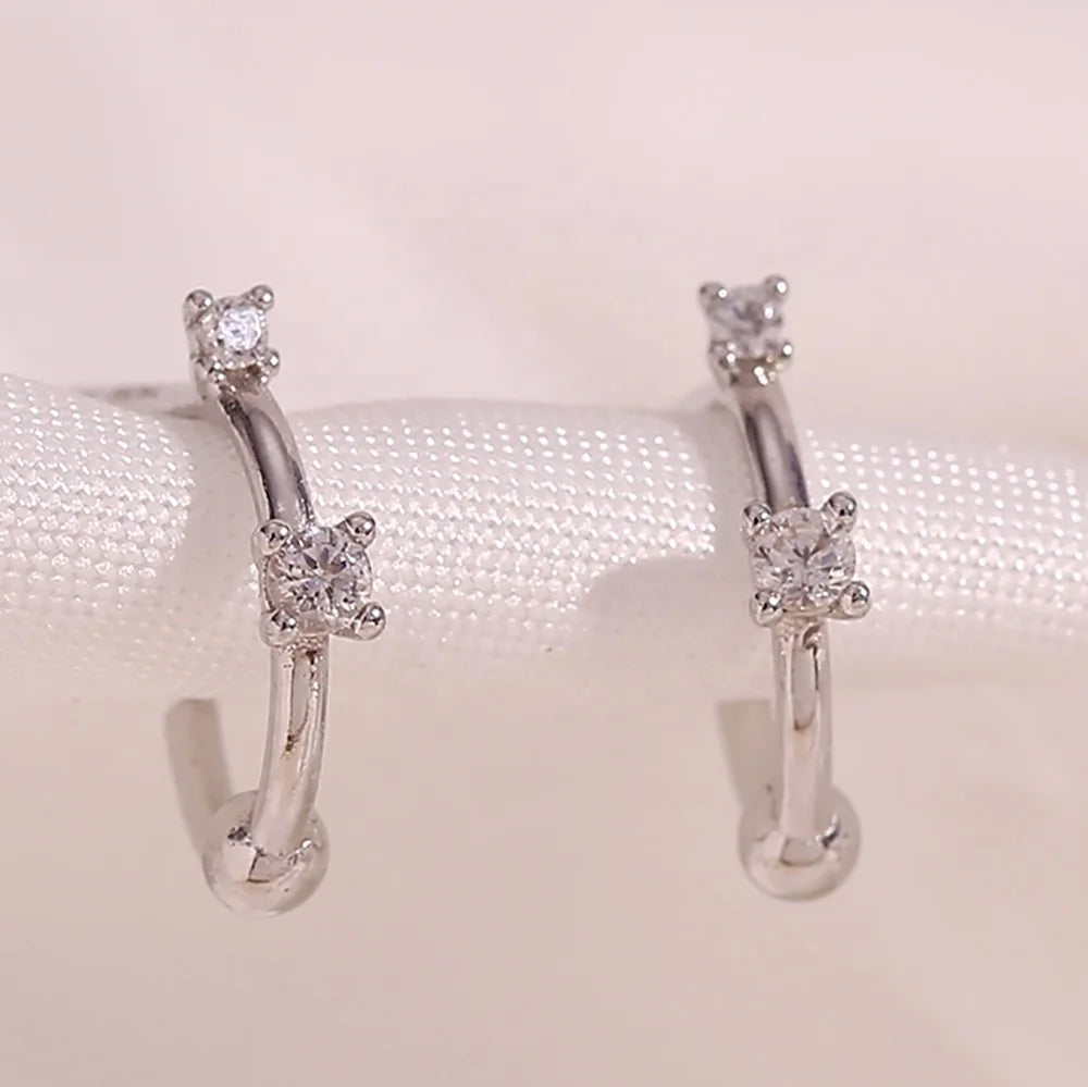 Dainty C Shape Hoop Earring Rhodium Plated AAA Zircon Sterling Silver 925 Jewellery Wholesale