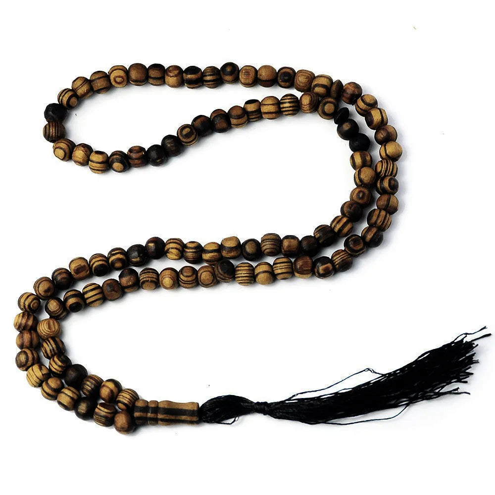Muslim Prayer Beads 8mm Natural Wood Grain Circular Bead Bracelet Islamic 99 Tasbih Prayer Beads for Ramadan Gift