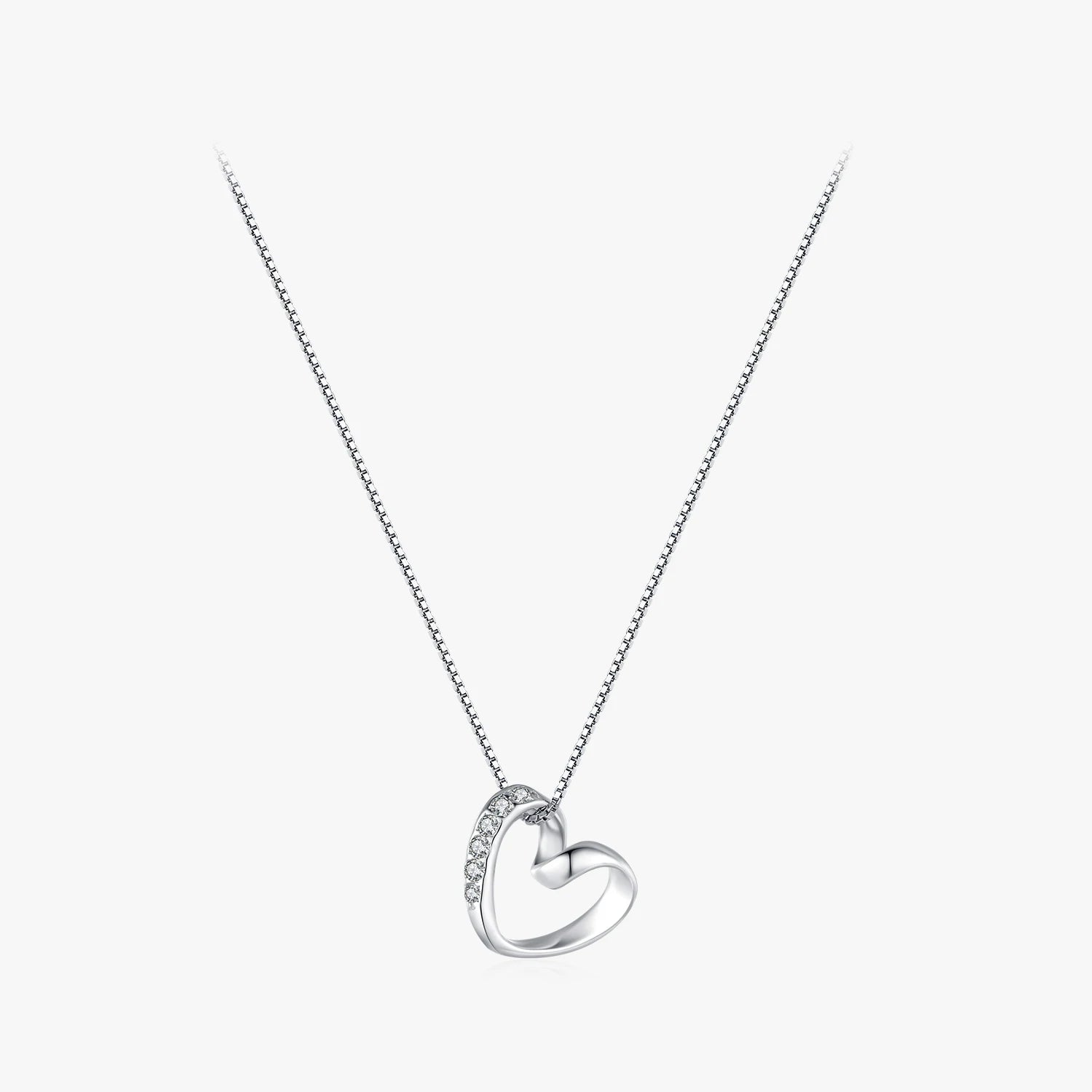 925 Sterling Silver Boxes Chain Necklace Romantic Simple Heart Cubic Zirconia Pendant Necklace for Women Fine Jewelry