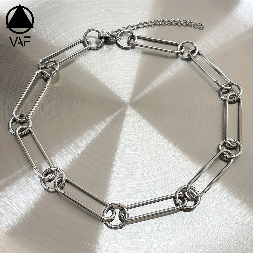 VAF Distinctive Rectangular Oval Chain Choker Necklace Collier Pour Hommes Stainless Steel Necklace