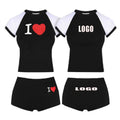 Women Short Sleeve and Boy Shorts Sets Custom Logo Colors Loungewear Cotton Ribbed Women Sweatshirt Pant 2 Pieces Set
