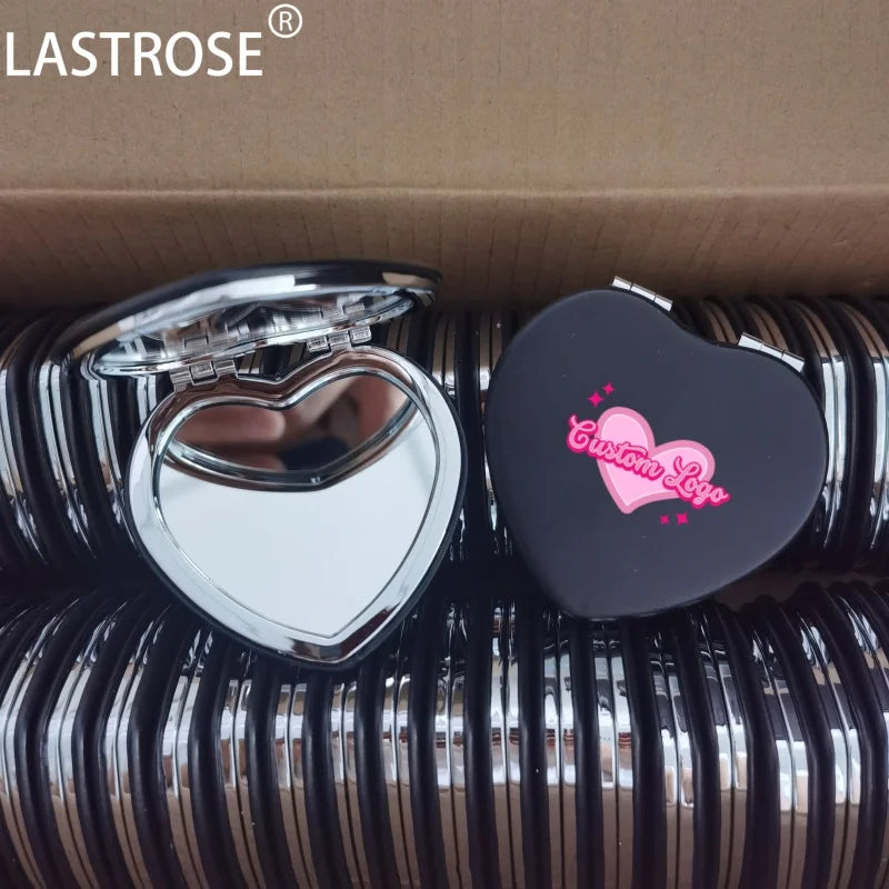 3 Colors Compact Double-Sided Portable Makeup Pocket Mirror Small Folding Heart Shape Pocket Mirror Travel Cosmetics Mirror
