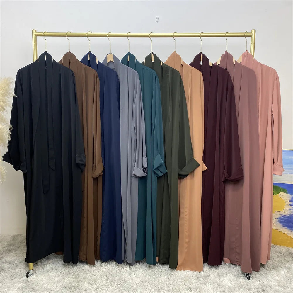 Latest Polyester Open Abaya Women Muslim Dress Solid Color Islamic Clothing Dubai Ladies Elegant Abayas