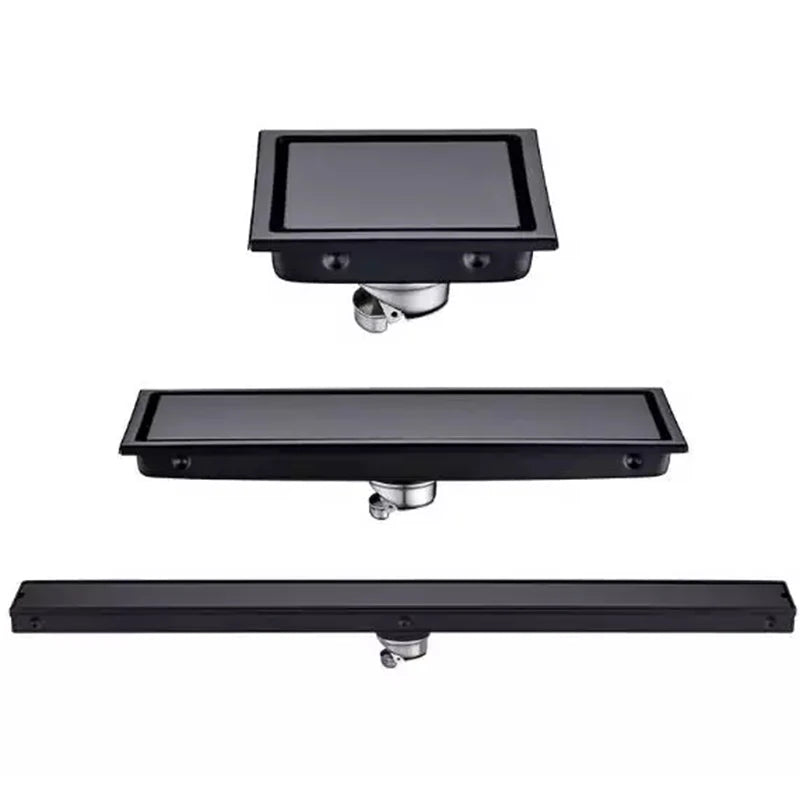 Black Concealed Invisible Long Stainless Steel Floor Drain Tile Insert Bathroom Linear Shower Floor Drain