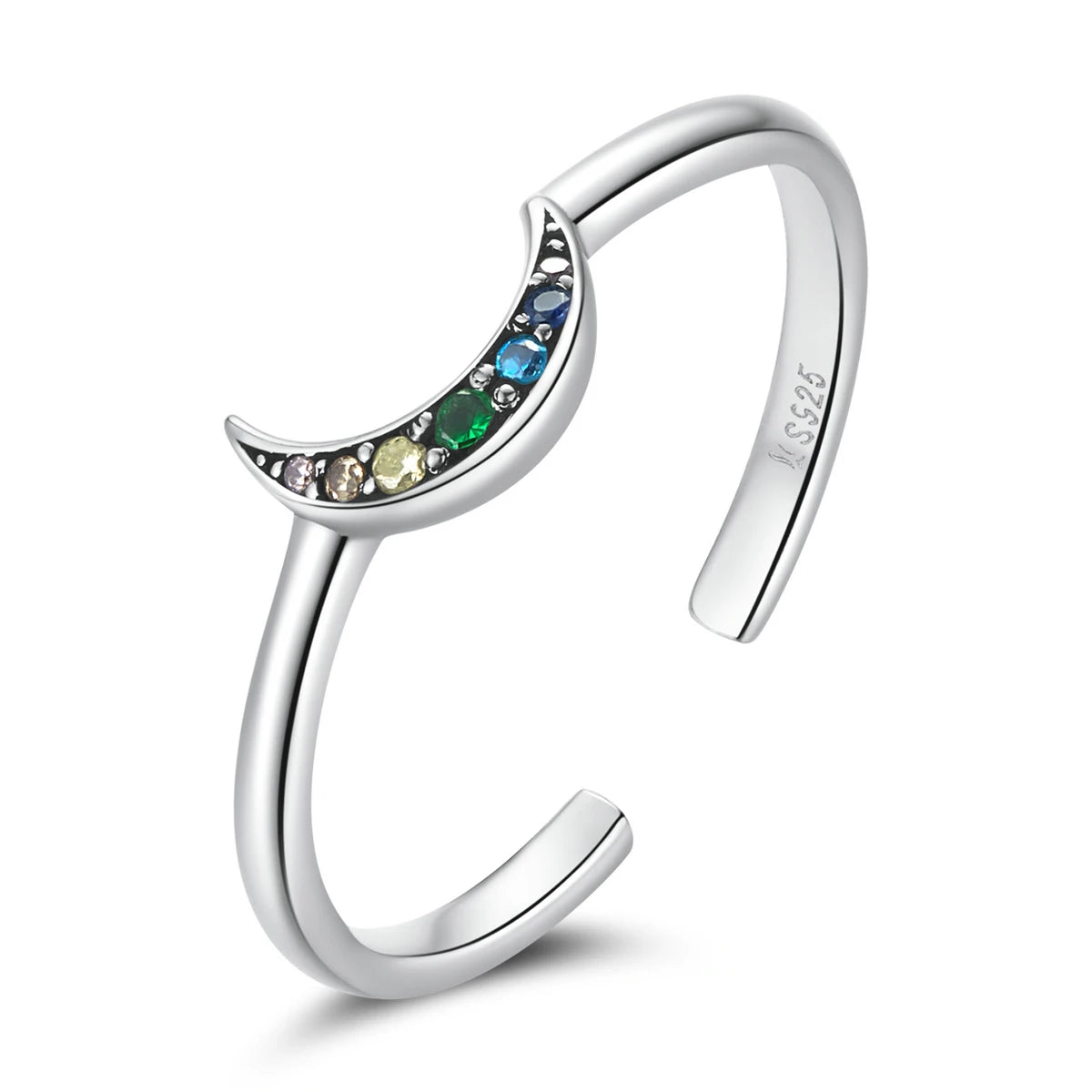 925 Sterling Silver Simple Rainbow Shining Star Moon Zircon Rings for Women Original Fine Jewelry by CQR777