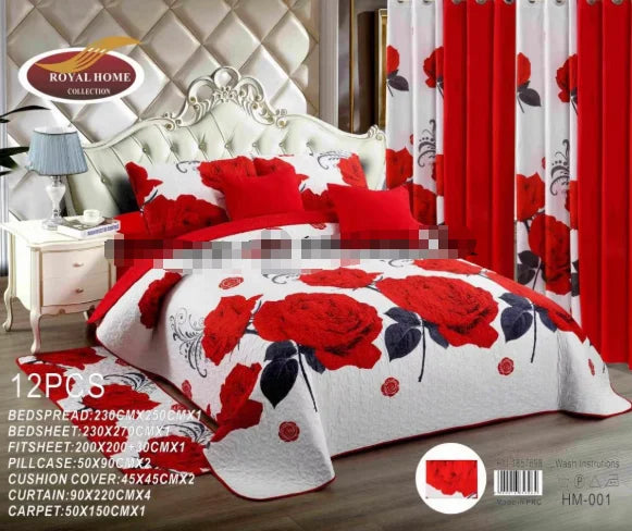 Bed Sheet Set king Size Cheap 12 Pcs Bedding Sets with Curtains Quilt Bedspread Warm Quilting Machine for Bedcover