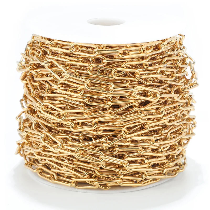 5Meters/Roll 7mm Wide Stainless Steel Round Flat Rectangle Chain Link Women Paper Clip Paperclip Link Chain Necklace