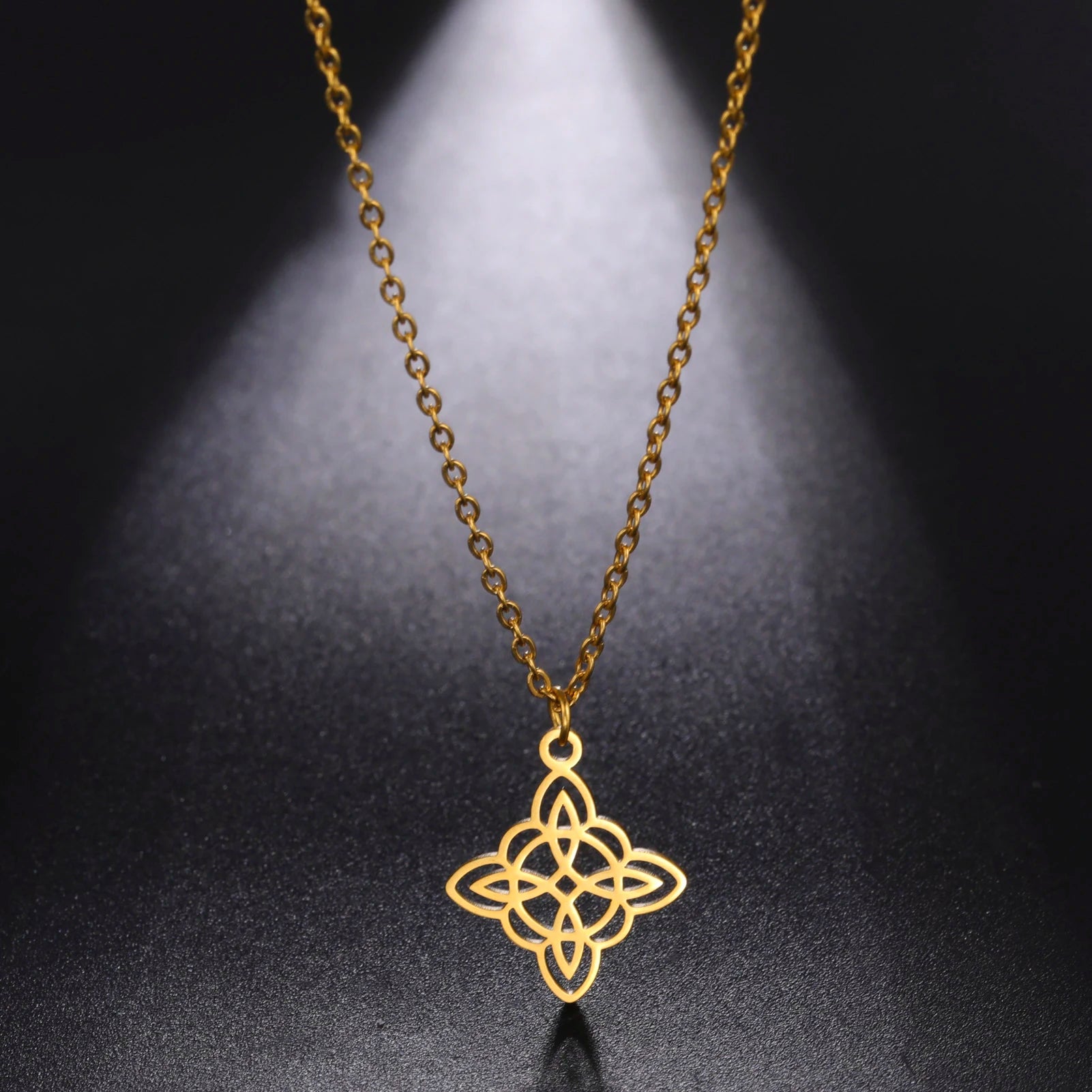 Stainless Steel Witch's Irish Knot Necklace Women Men Jewelry Chain Vintage Celtic Cross Amulets