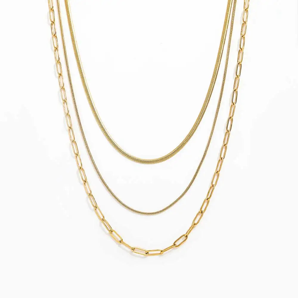 Fenny 18K Gold Plated Wholesale No Fade Versatile Three Layers Snake Sweater Chain Stainless Steel Necklace for Women