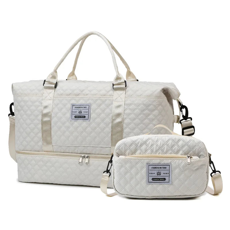 New Large Capacity Carry Duffel Bag Set Travel Weekend Wet Pocket Shoe Compartment 2 Pieces with Zipper Closure Small Tote