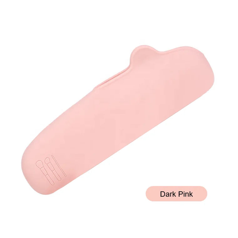 Portable Dark Pink Makeup Brush Pouch Soft Silicone with Open Buckle Food Grade Material Fashion Style for Cosmetic Storage