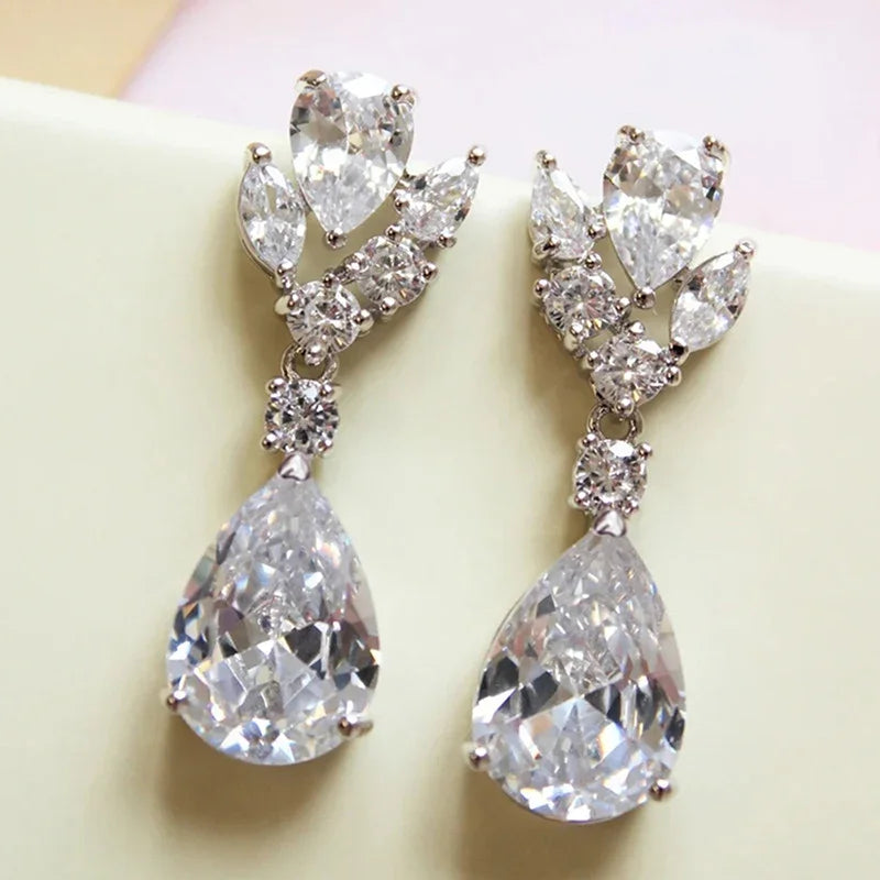 CAOSHI Custom Luxury Water Drop Design Crystal 3A Zirconia Dangle Earrings for Women Wedding Party CZ Pendant Earrings Jewelry