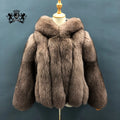 Thick Warm Winter Wholesale Fox Fur Coat Hooded Natural Women Vertical Stripe Short Style Genuine Fox Fur Jacket