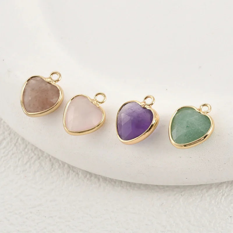 Wholesale Natural Crystal Jade love Heart Stone Pendant with Gold-plated Edge for DIY Jewelry Bracelet Necklace  Making
