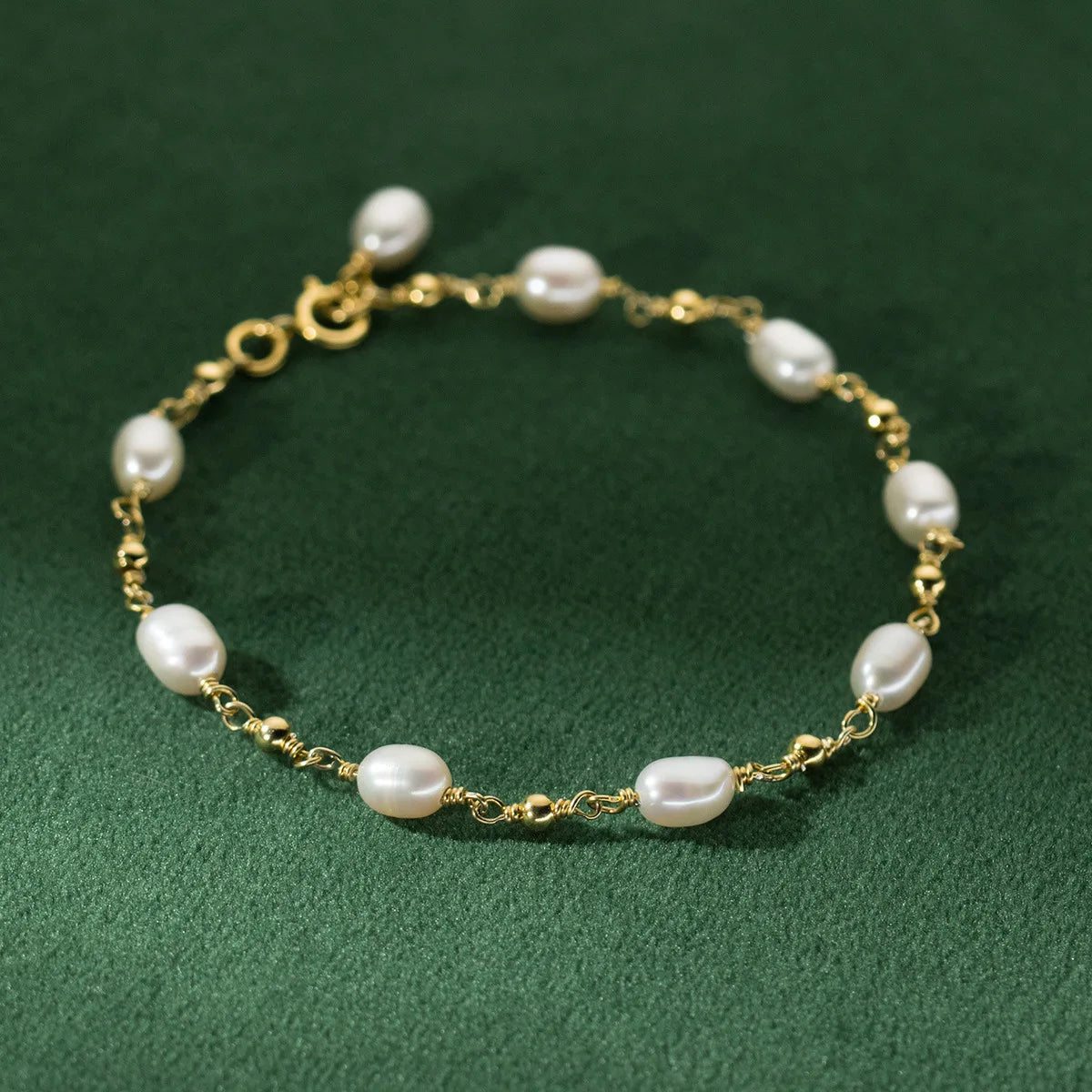 Fashion Fine Jewelry 925 Sterling Silver Real Natural Pearls Round Beads Golden Balls Gold Plated Bracelets for Women