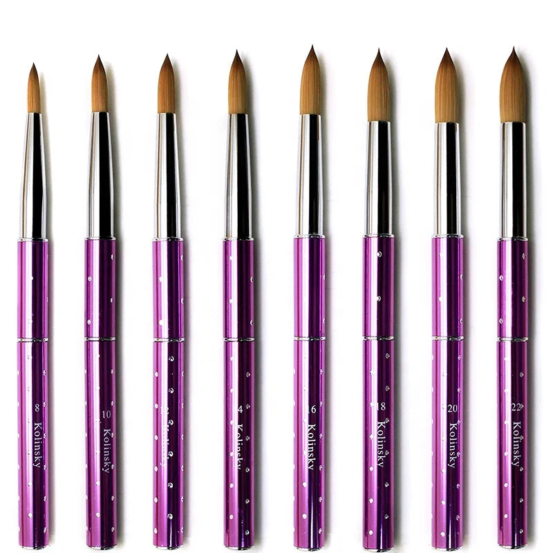 2022 New Custom Logo 100% Pure Kolinsky Hair Acrylic Nail Brush with Purple Starry Metal Handle Round Head Crystal Pen #6-#24