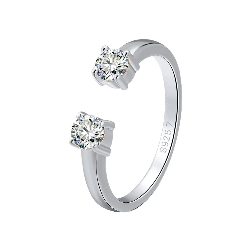 RINNTIN SR60 2021 Fashion Jewelry 925 Sterling Silver Ring Round Cubic Zirconia Eternity Band Customize Adjustable Rings Women