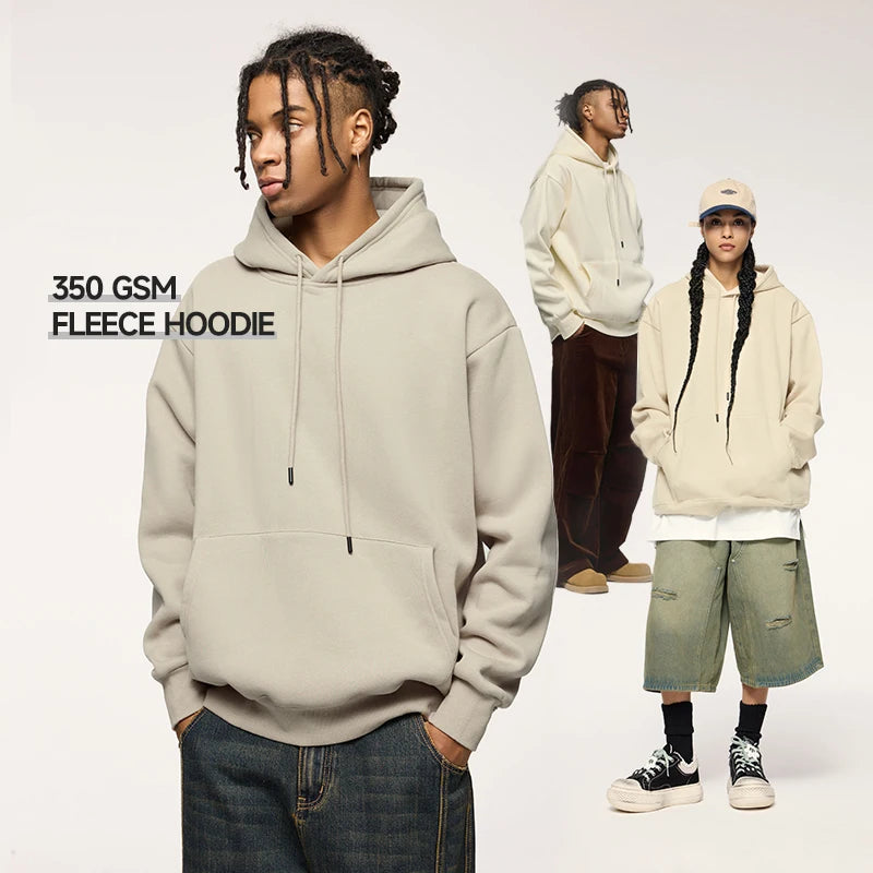 QUICKSHOW Stock 350 Gsm Fleece Lined Blank OEM Cotton Hoodie Pocket Men Unisex Clothing Manufacturers Polyester Premium Hoodie