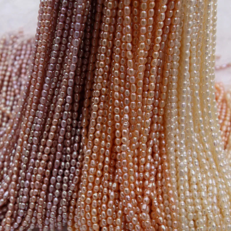 2-3mm 3A Natural Freshwater Pearls White Pink Purple Rice Pearl Stand Drop Loose Beads String Length 390-400mm