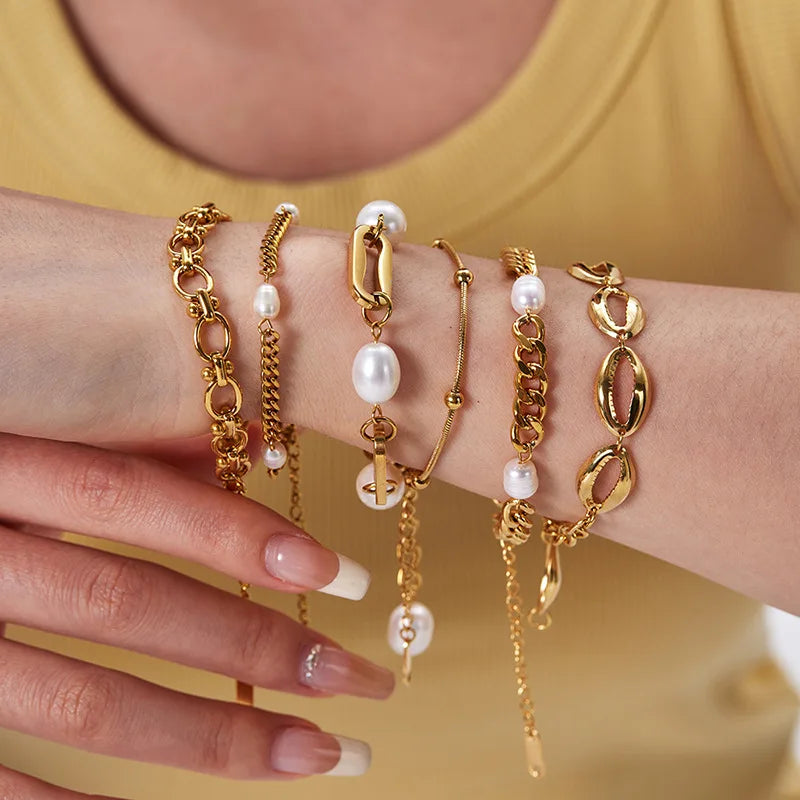 Aretas Ins Popular Fashion Titanium Steel 18k Gold Plated Waterproof and Non Fading Natural Freshwater Pearl Jewelry