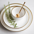 Hotel Custom Eco-Friendly Black Gold Rim Porcelain Dinner Sets Luxury Modern Ceramics Restaurant Plates and Bowls Set
