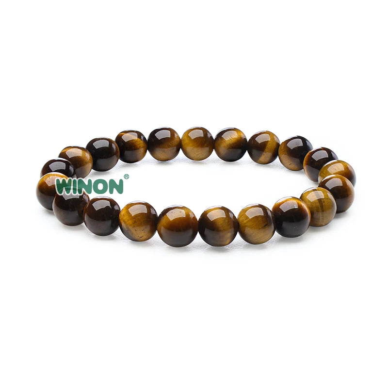 Winon Wholesale Trendy Natural 10mm Yellow Tiger's Eye Gemstone Beads Unisex Ball-Shaped Gift Bracelets
