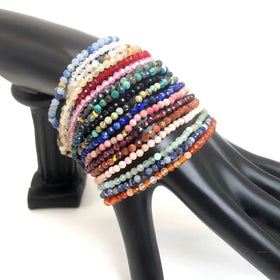3mm Natural Crystal Quartz Faceted Rondelle Beads Bracelets Strand Elastic Beaded Bracelet Agate Zircon Garnet Beads
