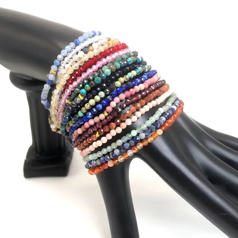 3mm Natural Crystal Quartz Faceted Rondelle Beads Bracelets Strand Elastic Beaded Bracelet Agate Zircon Garnet Beads