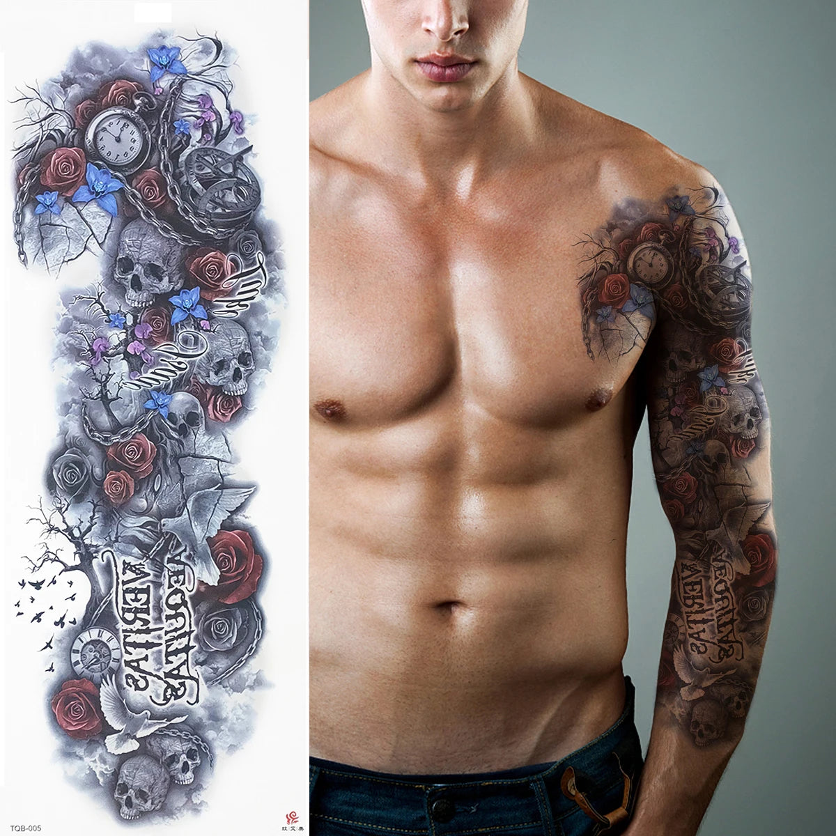 Five & Ten OEM Wholesale Body Art Waterproof Large Temporary Tattoo Sticker Full Arm Half Arm Tiger Lion Animal Temporary Tattoo
