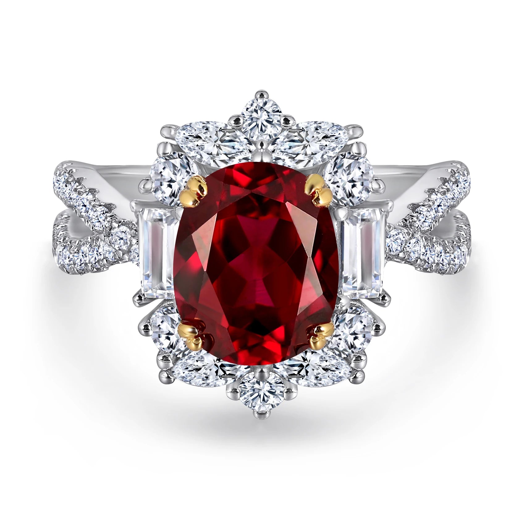 TL-532 Wholesale Women Wedding Halo Ring 925 Sterling Silver Zircon Platinum Plated Oval Zircon Lab Grown Ruby Ring