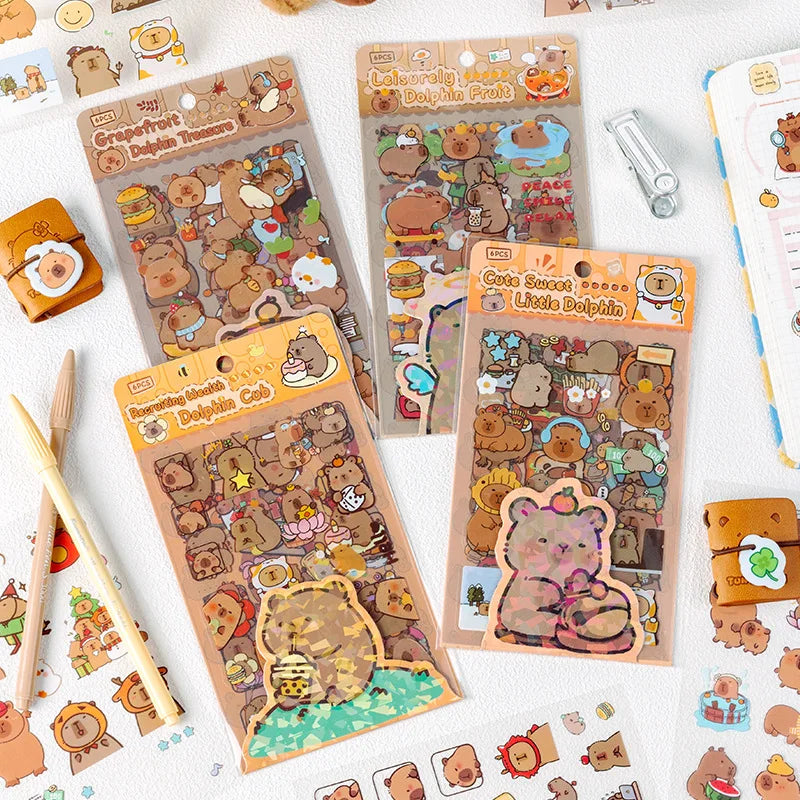 6pcs/pack Waterproof Pet Handbook Stickers Children Female Cute Stickers Cartoon Handbook Diy Material