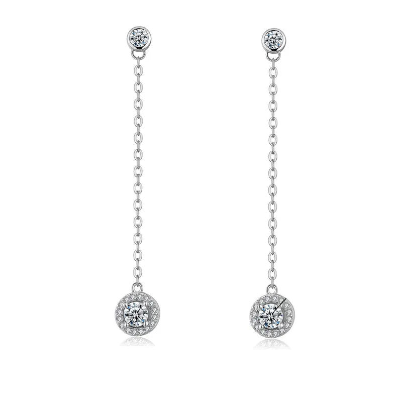 Round Charm Designer Fashion Zircon Tassel Jewelry Ladies 925 Sterling Silver Earrings for Women