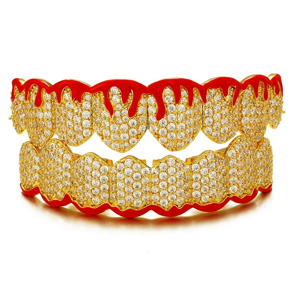 2025  Fashion Jewelry Hip Hop Grill Teeth Silver Gold Plated Teeth Brass Set Iced Out  Teeth Grillz Body Jewelry for Men Woman
