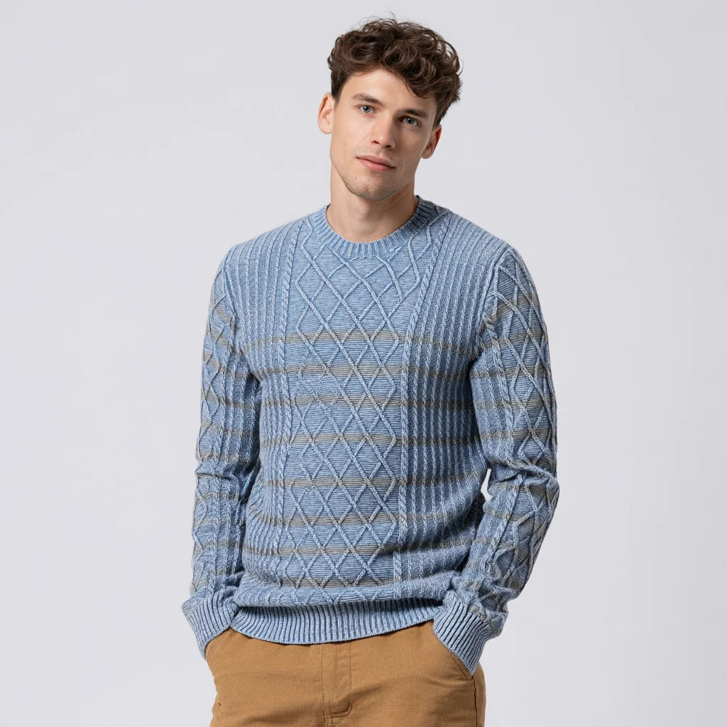 Men's Light Blue Acid Wash 100% Cotton Pullover Jumper Vintage Style Long Sleeve Crew Neck Sweatshirt Breathable for Summer