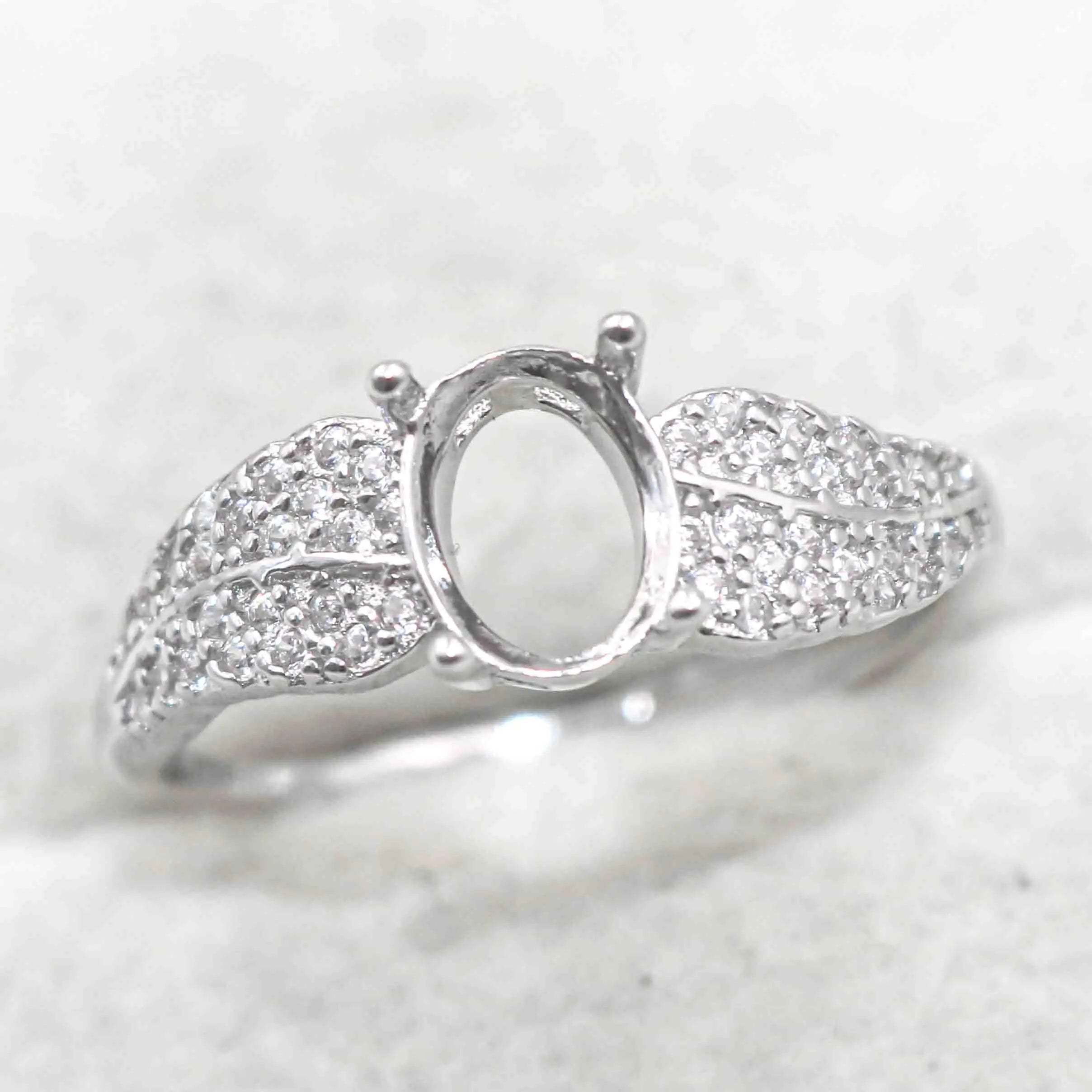 Sterling Silver 6*8mm Semi Mount Ring Frame Empty Blank Support Claw Setting S925 Base Holder Without Center Stone for DIY Inlay