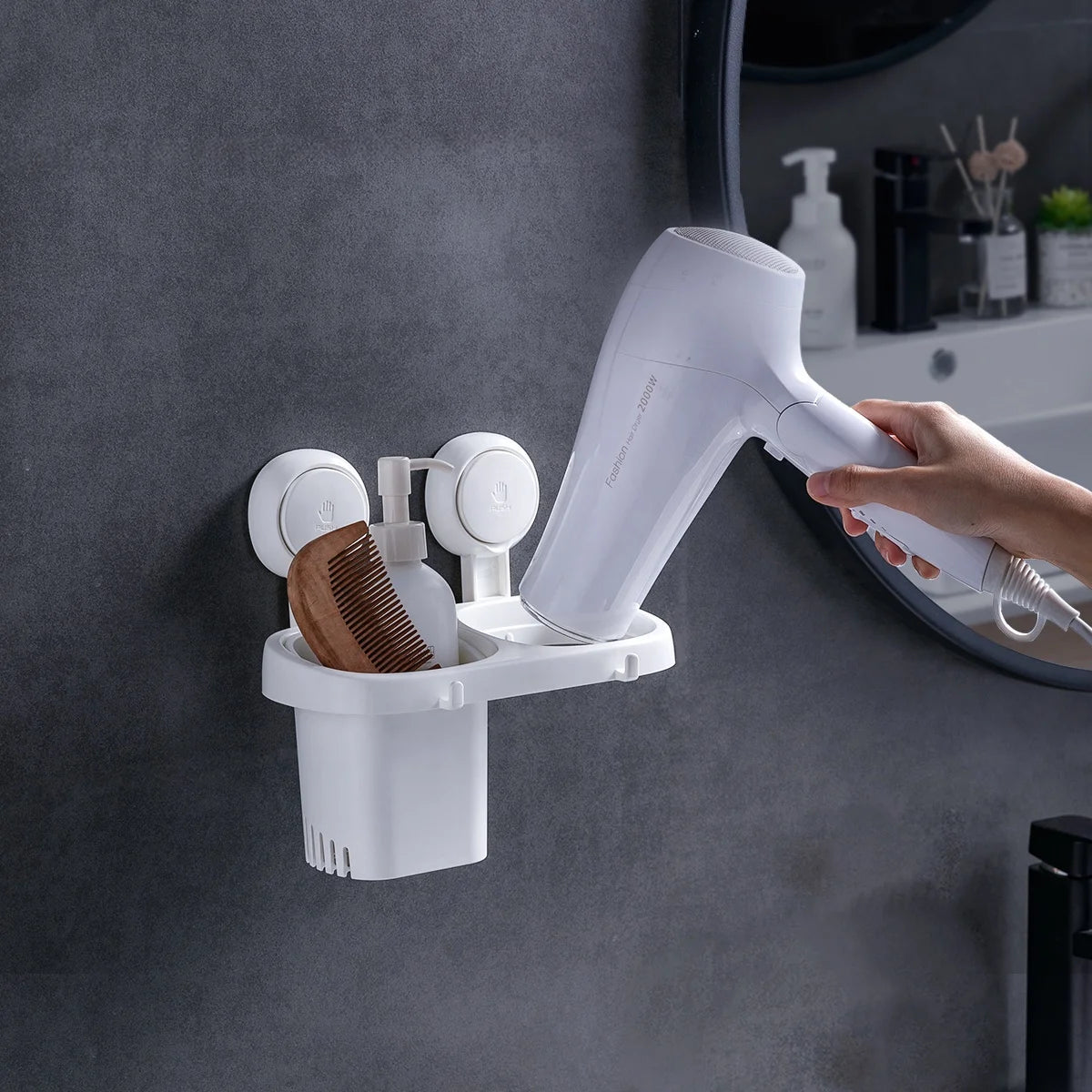 Two in One Powerful Vacuum Suction Cup Hook  Suction Shower Holder Wall Hooks Hair Dryer Holder With Toothbrush Hook